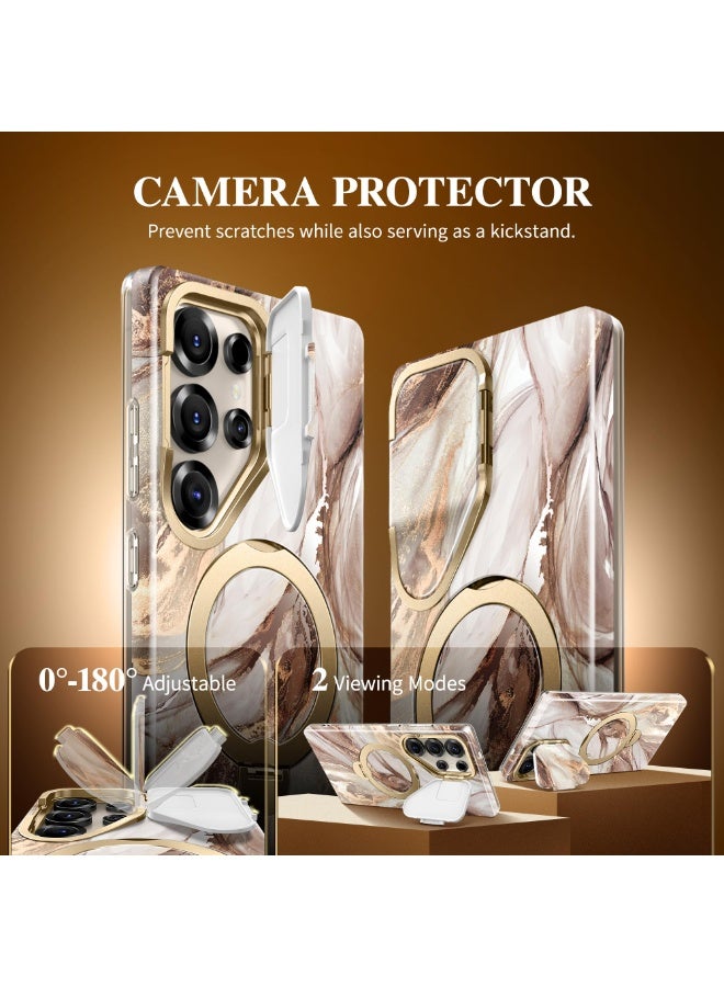 GVIEWIN 360° Rotating Magnetic Holder for Samsung Galaxy S25 Ultra Case [Compatible with Magsafe][Camera Cover Holder and Ring Holder] Marble Anti-Drop Protection Phone Case S25 Ultra 6.9 Inch (Topaz/Gold) - Image 5