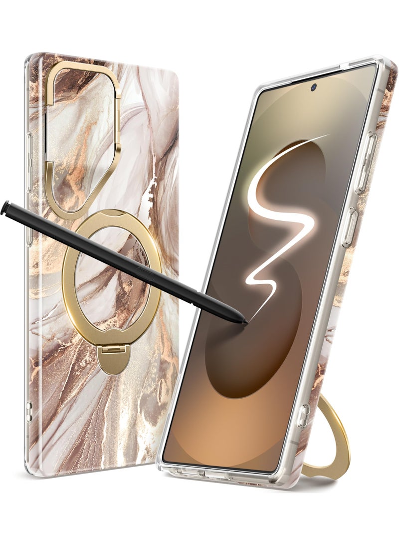 GVIEWIN 360° Rotating Magnetic Holder for Samsung Galaxy S25 Ultra Case [Compatible with Magsafe][Camera Cover Holder and Ring Holder] Marble Anti-Drop Protection Phone Case S25 Ultra 6.9 Inch (Topaz/Gold) - Image 1