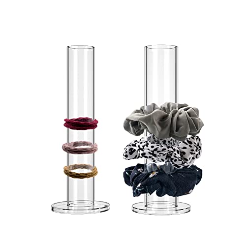 Coward 2 Pcs/Set Clear Acrylic Scrunchie Holder Hair Band Organizer Hair Ties Display Stand for Girls Women (Acrylic 8.6 inch Tall) - Image 1