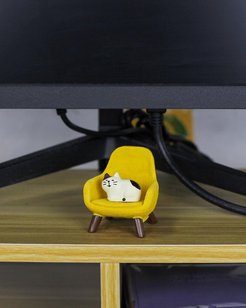 Mevodeata Cute Mini Cat Figurine with Small Sofa Resin Cat Figure for Office Home Decor - Cute Cat Gift for Cat Lovers (Yellow Sofa) - Image 4