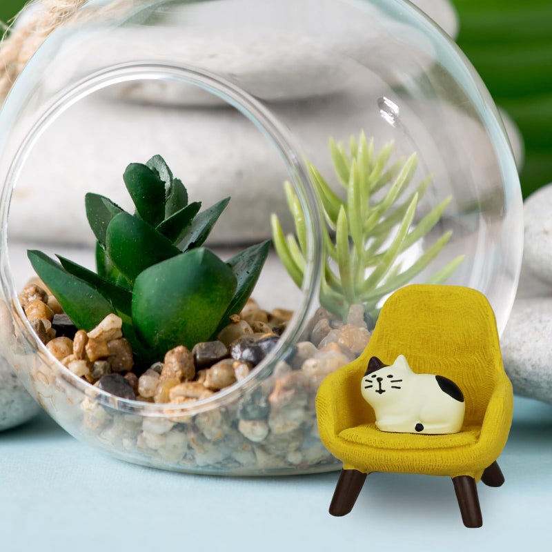 Mevodeata Cute Mini Cat Figurine with Small Sofa Resin Cat Figure for Office Home Decor - Cute Cat Gift for Cat Lovers (Yellow Sofa) - Image 5