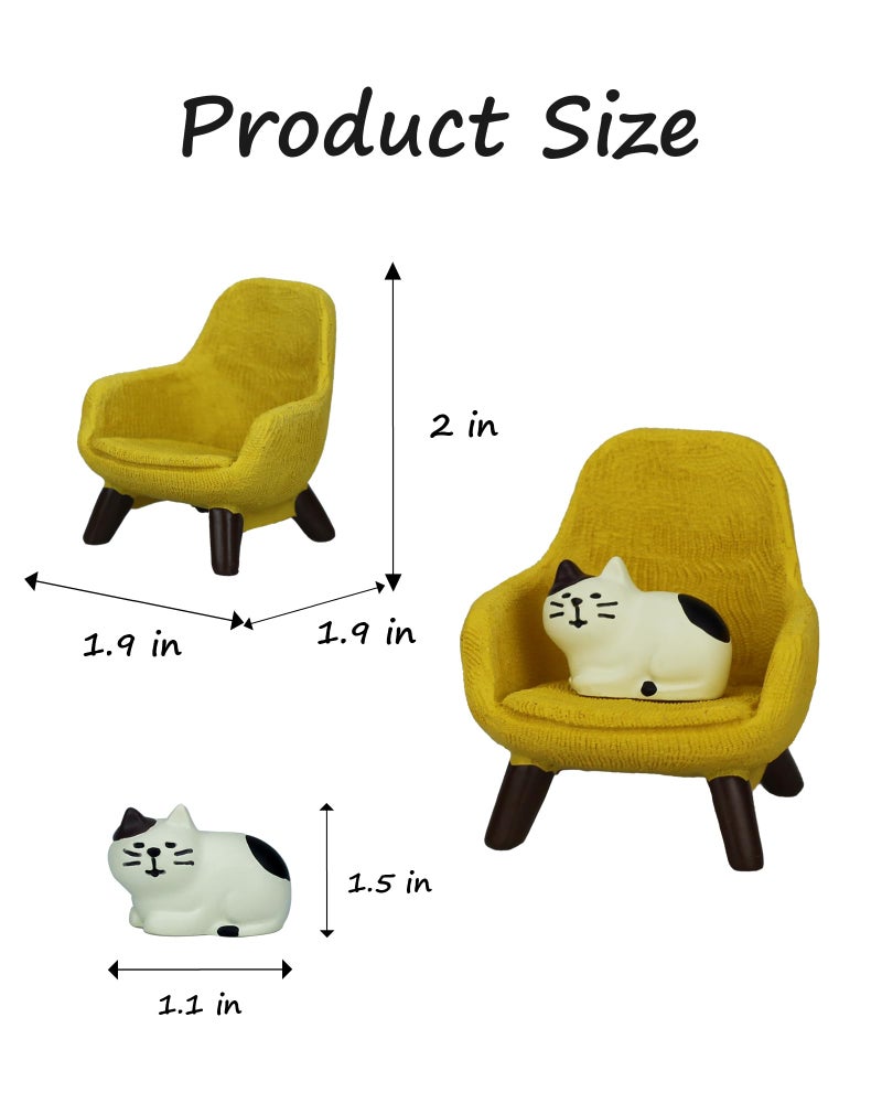Mevodeata Cute Mini Cat Figurine with Small Sofa Resin Cat Figure for Office Home Decor - Cute Cat Gift for Cat Lovers (Yellow Sofa) - Image 2