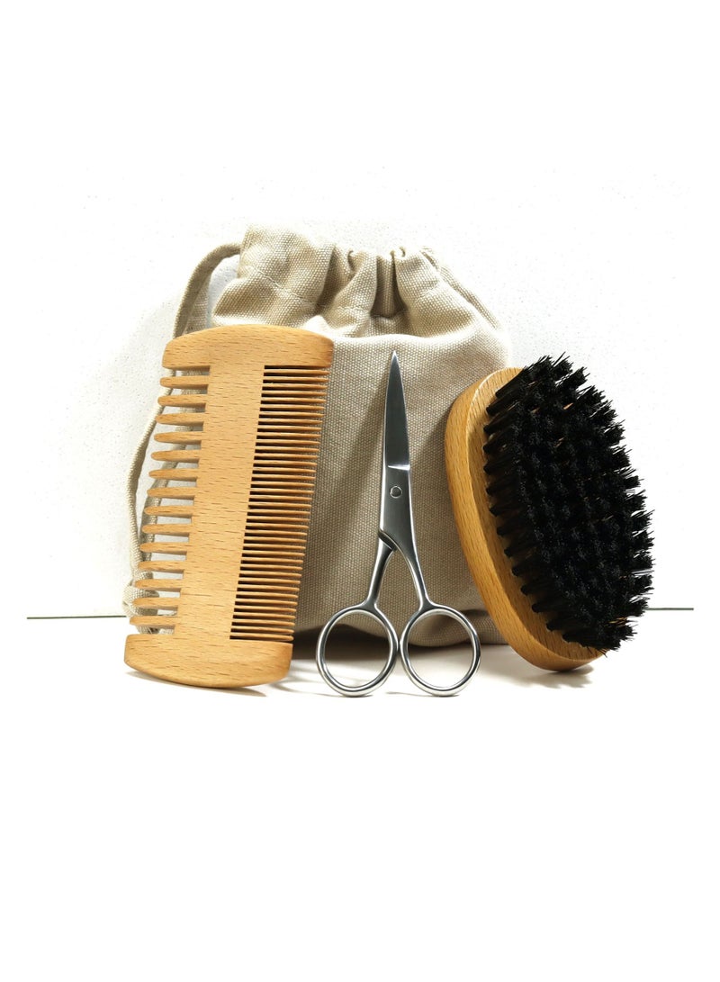 Beard Brush for Men, Soft Mane Bristle Beard Brush And Comb Set, Professional Stainless Steel Beard Scissor, Grate Comb, Beard Grooming Set Including Beard Comb, 1 Pcs Mustache Scissor, Beard Brush and Travel Bag，Christmas Gift - Image 1