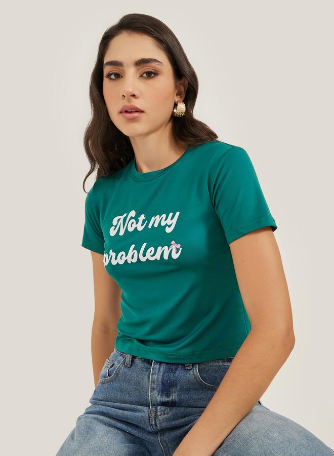Styli Slogan Print Round Neck Short Sleeve T-Shirt  - Image 1