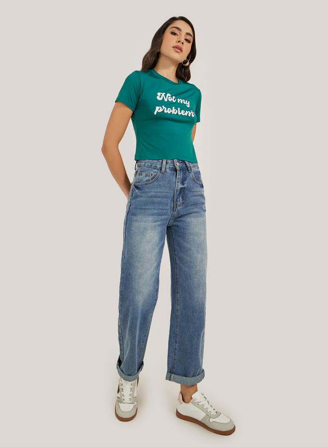 Styli Slogan Print Round Neck Short Sleeve T-Shirt  - Image 2