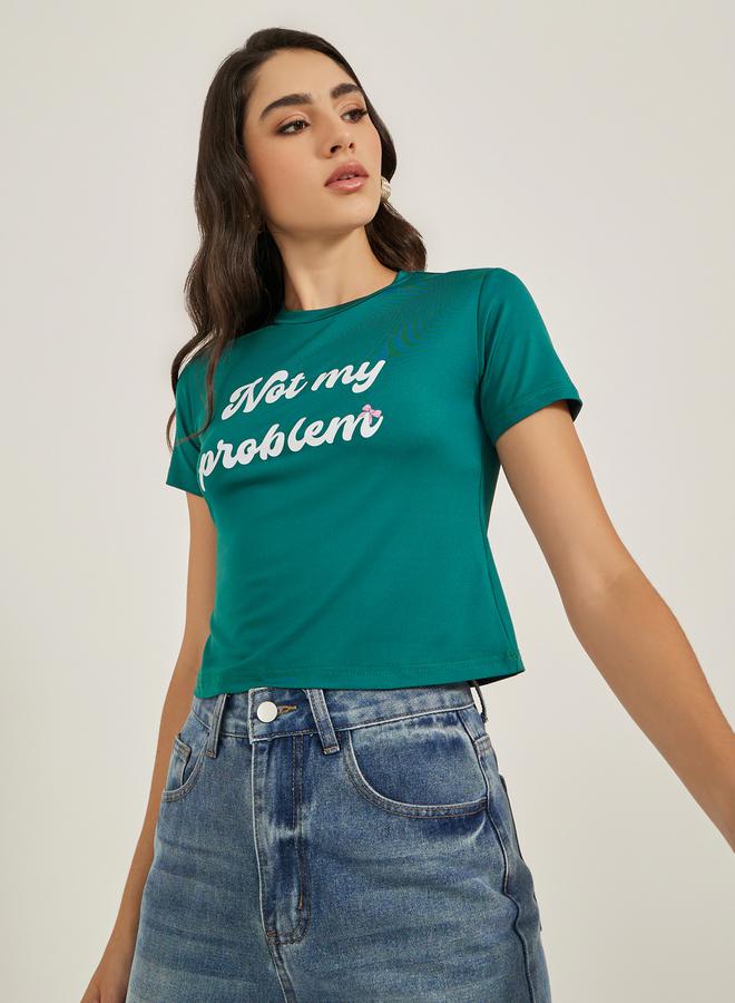 Styli Slogan Print Round Neck Short Sleeve T-Shirt  - Image 3