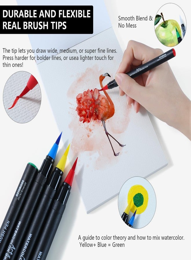 AOTEMOON Art Supplies Gifts for Girls Teens Beginners, 60 Watercolor Pens Set Includes 52 Vivid Colors, Real Brush Tips Paint Markers Set with 4 Blender Pens, Watercolor Book and Coloring Book - Image 3