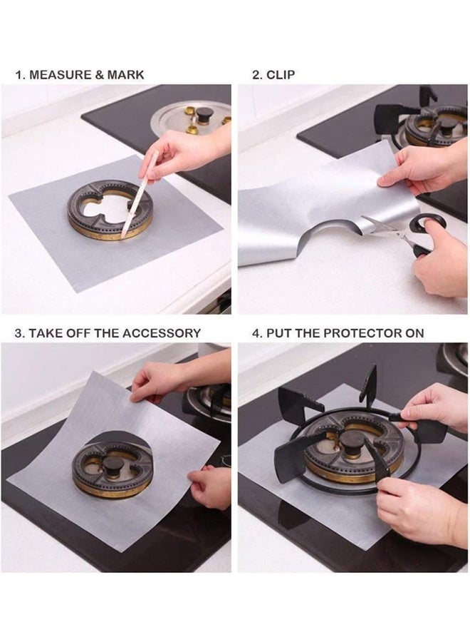 8-Piece Gas Stove Cover Mat, Gas Stove Protection Film, Reusable Gas Stove Protection Mat-Double Thickness, Used in The Kitchen, Can be Placed in the Dishwasher (Silver) - Image 4