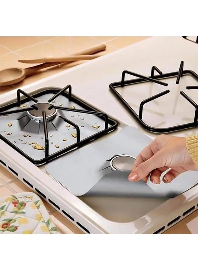 8-Piece Gas Stove Cover Mat, Gas Stove Protection Film, Reusable Gas Stove Protection Mat-Double Thickness, Used in The Kitchen, Can be Placed in the Dishwasher (Silver) - Image 3