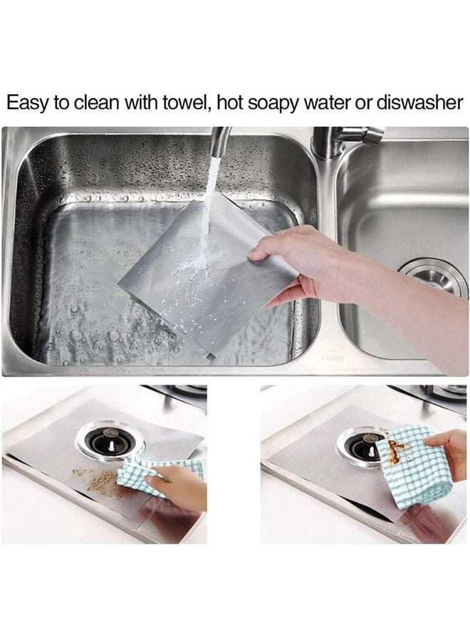 8-Piece Gas Stove Cover Mat, Gas Stove Protection Film, Reusable Gas Stove Protection Mat-Double Thickness, Used in The Kitchen, Can be Placed in the Dishwasher (Silver) - Image 5