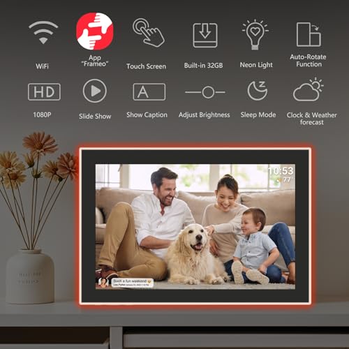 akimart 32GB FRAMEO 10.1 Inch WiFi Digital Photo Frame with Neon Light, 1280x800 HD IPS LCD Touch Screen, Auto-Rotate, 32GB Storage, Support USB Drive/SD Card Extend Storage, Share Moments via Frameo App - Image 2
