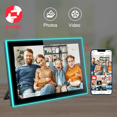 akimart 32GB FRAMEO 10.1 Inch WiFi Digital Photo Frame with Neon Light, 1280x800 HD IPS LCD Touch Screen, Auto-Rotate, 32GB Storage, Support USB Drive/SD Card Extend Storage, Share Moments via Frameo App - Image 3
