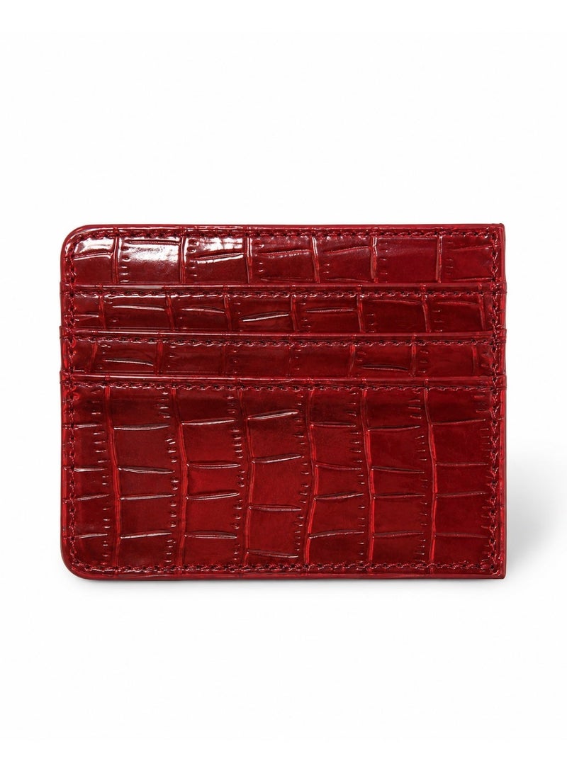 zoba Small women's wallet with a glossy crocodile leather design – multi-pocket card and wallet – slim wallet for Visa, cash, and ID – red color - Image 1