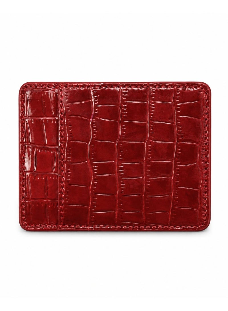 zoba Small women's wallet with a glossy crocodile leather design – multi-pocket card and wallet – slim wallet for Visa, cash, and ID – red color - Image 2