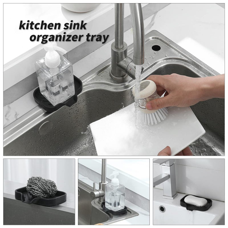 MicoYang Silicone Bathroom Soap Dishes with Drain Spout-Bathroom and Kitchen Sink Organizer,Sponge Holder,Dish Soap Tray,Perfect for Dispenser,Scrubber,Bottle,Cup on Sink or Counter-Black 4.9"Ã—3.2" - Image 4
