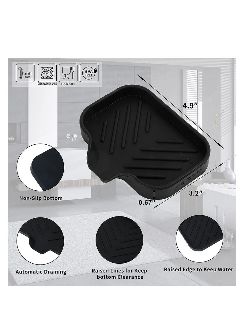 MicoYang MicoYang Silicone Bathroom Soap Dishes with Drain Spout-Bathroom and Kitchen Sink Organizer,Sponge Holder,Dish Soap Tray,Perfect for Dispenser,Scrubber,Bottle,Cup on Sink or Counter-Black 4.9"×3.2"  - Image 5