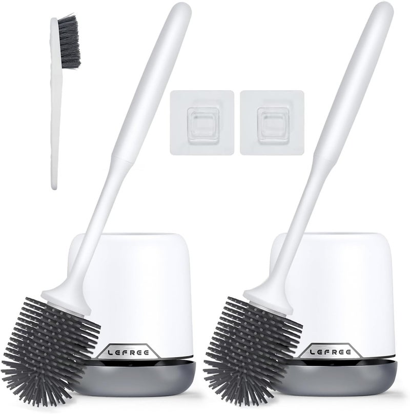 Lefree 2 Pack Silicone Toilet Brush Set with Ventilated Holder, Floor Standing & Wall Mounted Toilet Scrubber - Image 1