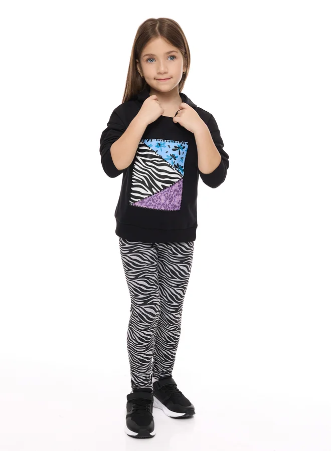 victor and jane Victor And Jane Girls Black Animal Print Hoodie and Leggings Set