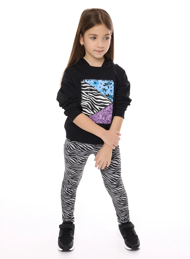 victor and jane Victor And Jane Girls Black Animal Print Hoodie and Leggings Set