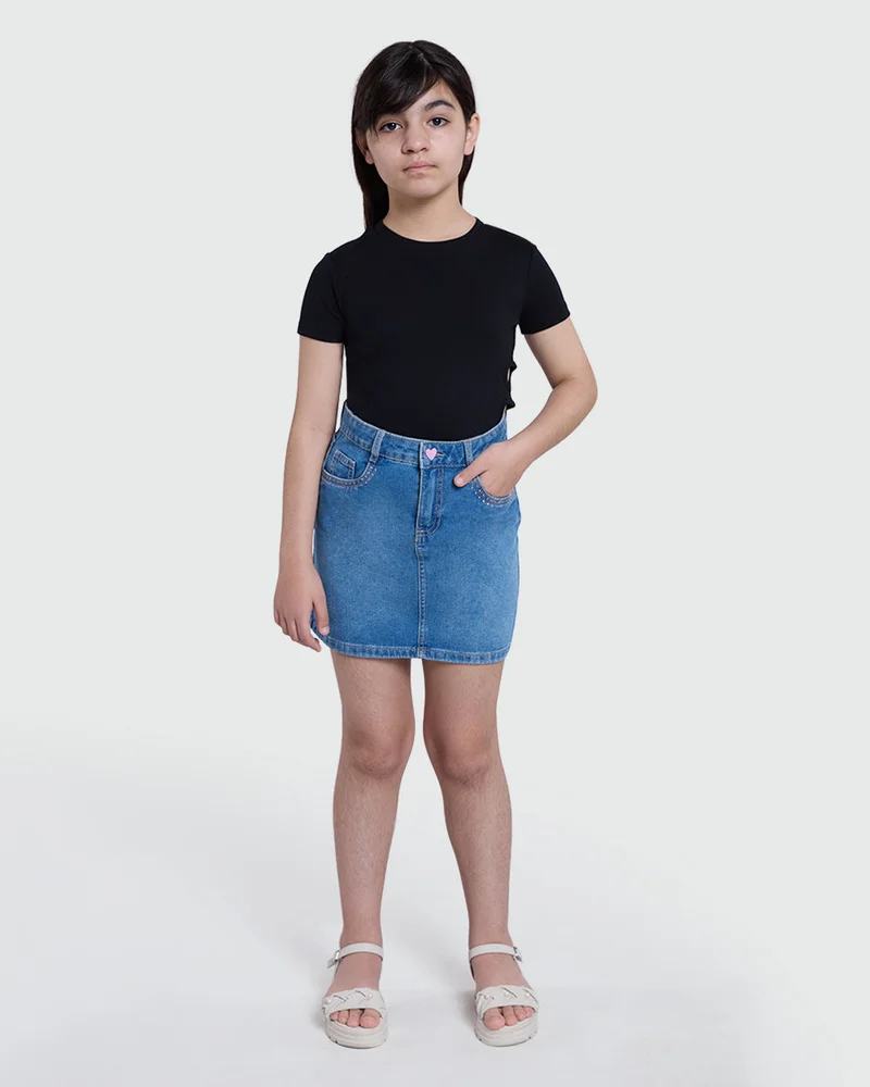 Ovs Medium Blue Denim Skirt For Girls
