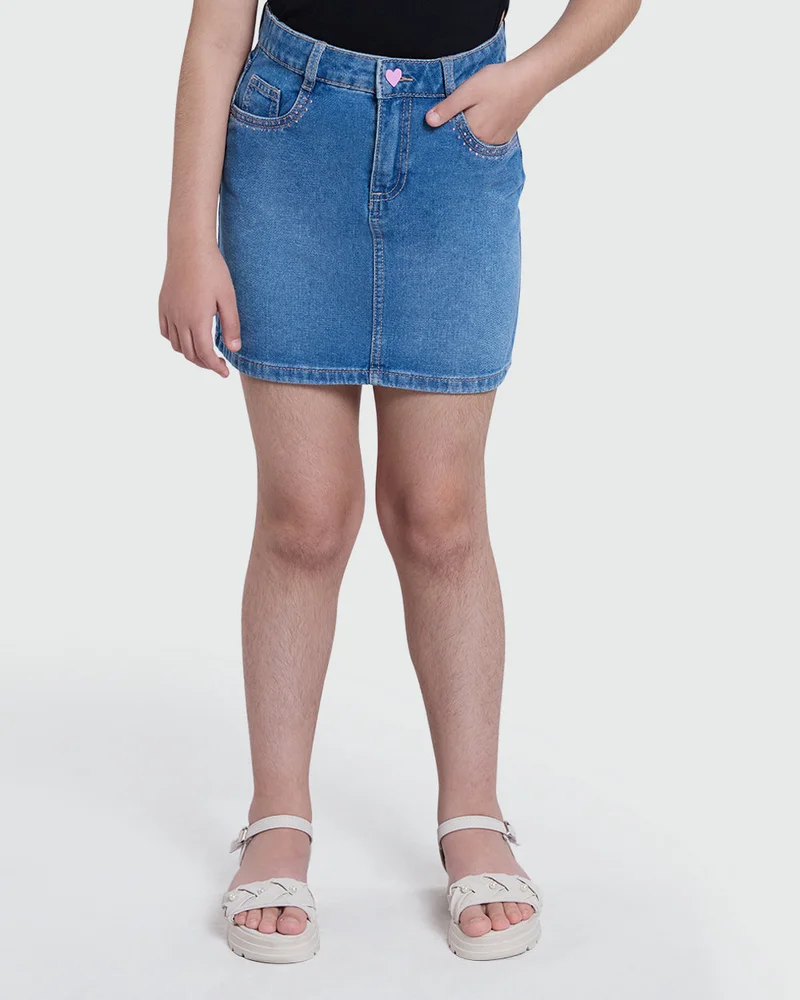 Ovs Medium Blue Denim Skirt For Girls