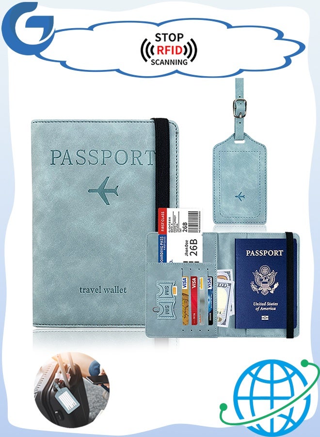 GD Passport Holder  with Luggage Tags, Passport Cover, RFID Blocking Leather Travel Accessories for Credit Card Slot and Boarding Pass Slot Combo - Image 1