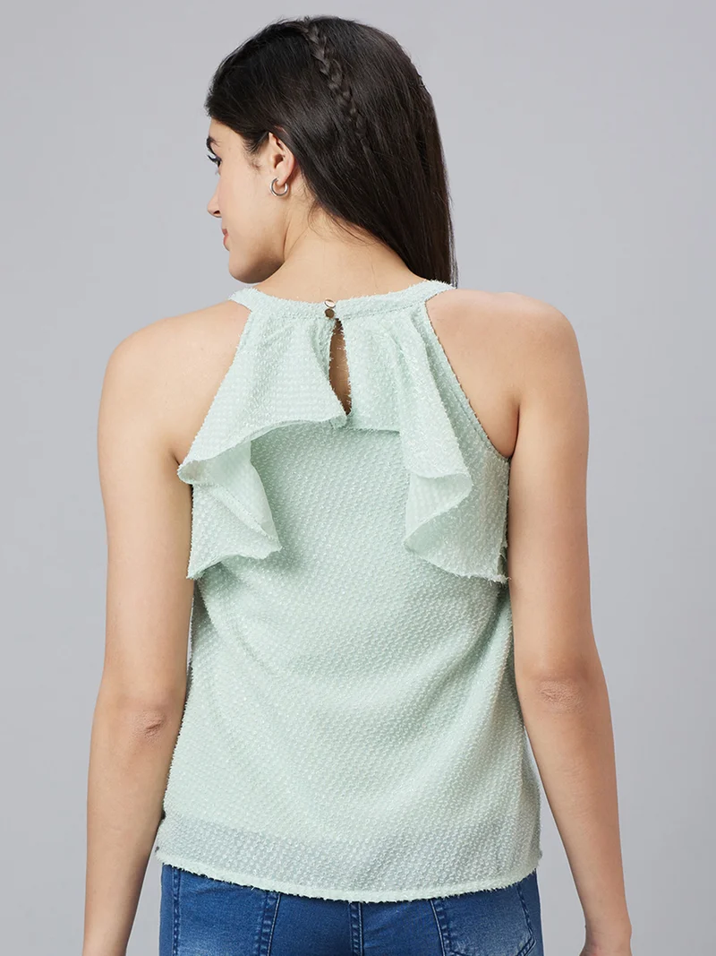 globus Women Self Design Ruffles A-Line Top