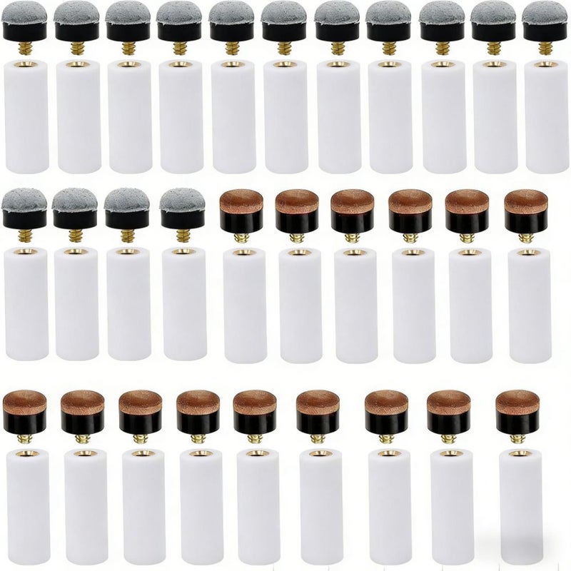 30Pcs Brown Blue Hard Soft Snooker Cue Tip Replacement Set With White Screw On Ferrules - Image 5