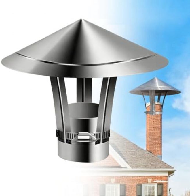 Stainless Steel Adjustable Chimney Rain Cap - 5.5" to 6.7" Cone Top Fireplace Cover, Wood Stove Pipe Vent with Metal Strips for Outdoor Roof Flue Protection - Image 1