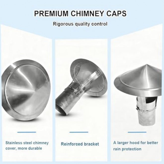 Stainless Steel Adjustable Chimney Rain Cap - 5.5" to 6.7" Cone Top Fireplace Cover, Wood Stove Pipe Vent with Metal Strips for Outdoor Roof Flue Protection - Image 3