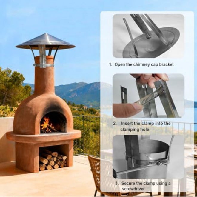 Stainless Steel Adjustable Chimney Rain Cap - 5.5" to 6.7" Cone Top Fireplace Cover, Wood Stove Pipe Vent with Metal Strips for Outdoor Roof Flue Protection - Image 5