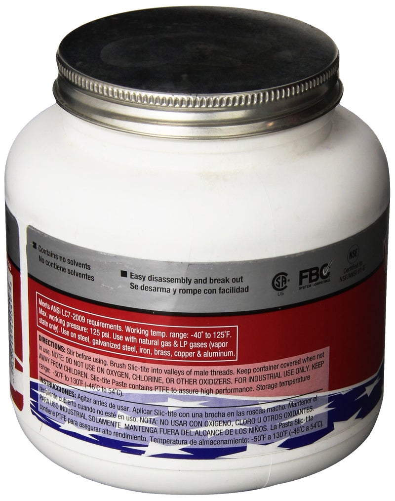 La-Co معجون ختم الخيوط الفاخر LA-CO 42049 Slic-Tite مع PTFE، غير متصلب، من -50 إلى 500 درجة فهرنهايت، عبوة 1 لتر مع فرشاة في الغطاء، صنع في الولايات المتحدة الأمريكية - Image 2