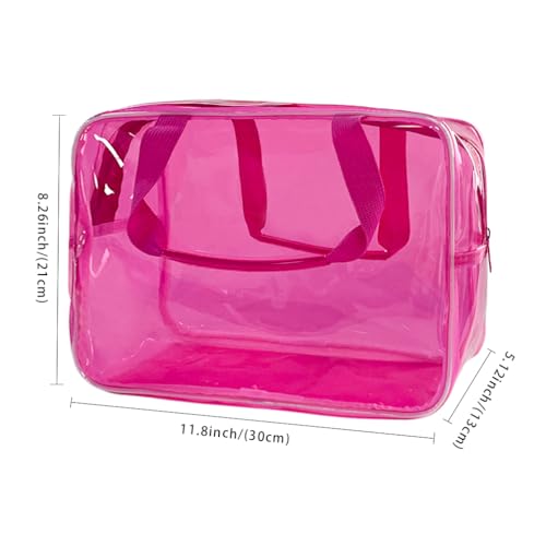 TotePrint PVC Clear Pure Color Transparent Large Zipper Cosmetic Pouch Travel Makeup Cosmetic Bag with Handle for Travel Bathroom Toiletry Organizer Hot Pink - Image 3