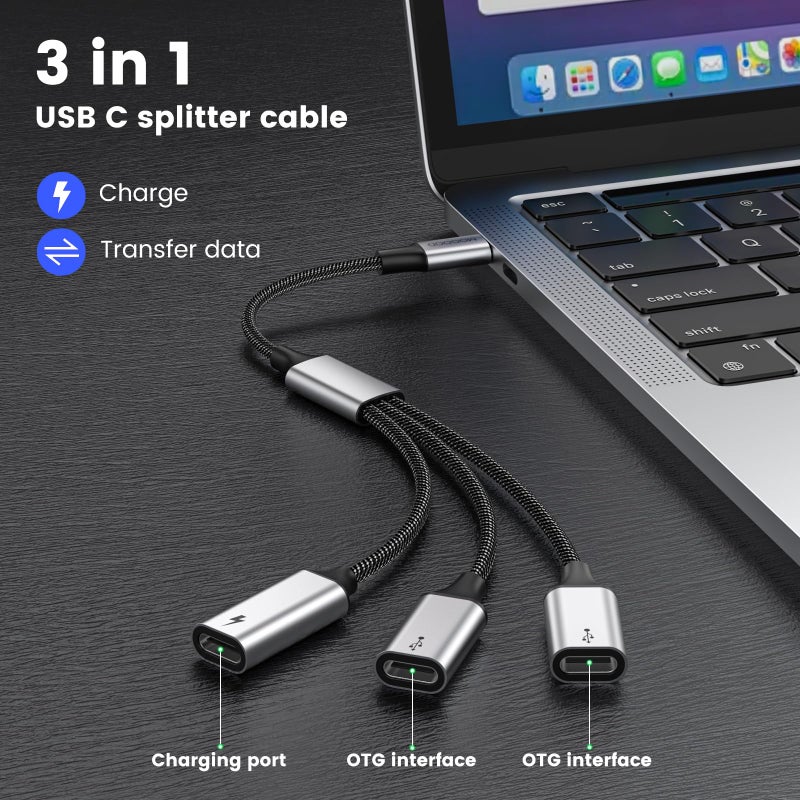 MOGOOD USB C to USB C Female Adapter USB Splitter Y Cable,(NOT for Monitor) USB C Male to 3 USB-C Female Cord Converter,3 Port Hub Charger Power Split Adapter for Mac,Xbox One Series X/S,PS5,Laptop - Image 2