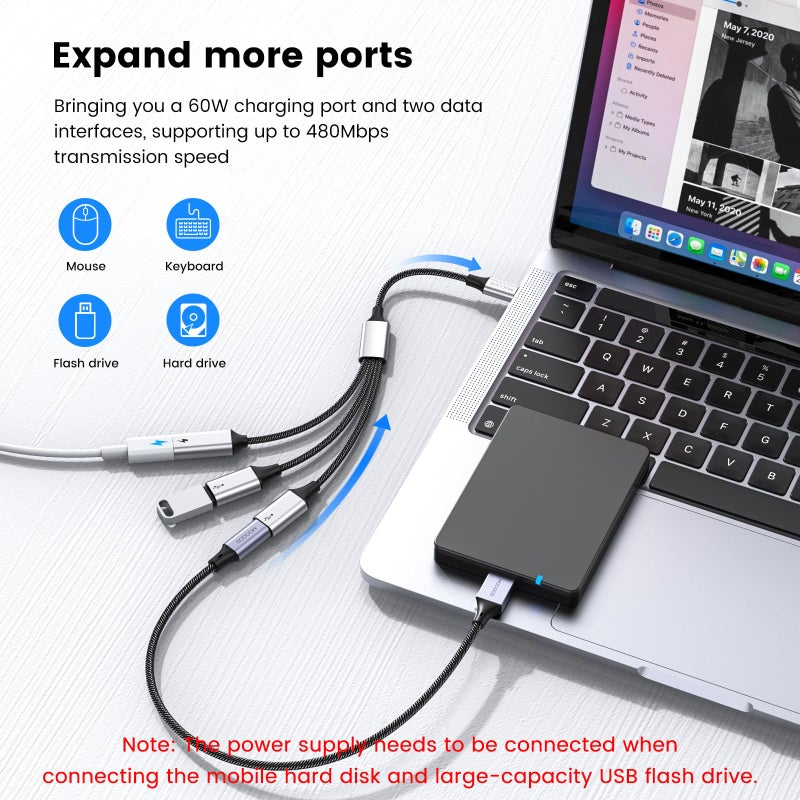 MOGOOD USB C to USB C Female Adapter USB Splitter Y Cable,(NOT for Monitor) USB C Male to 3 USB-C Female Cord Converter,3 Port Hub Charger Power Split Adapter for Mac,Xbox One Series X/S,PS5,Laptop - Image 4