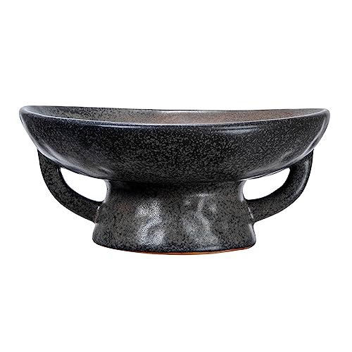 Creative Co-Op Stoneware Bowl with Handle and Base, Black Reactive Glaze - Image 4