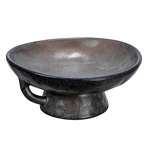 Creative Co-Op Stoneware Bowl with Handle and Base, Black Reactive Glaze - Image 2