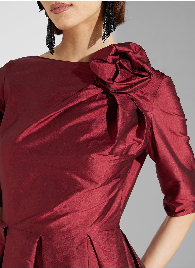 Namshi x - A-Line Dress With Box Pleat & Corsage - Image 1