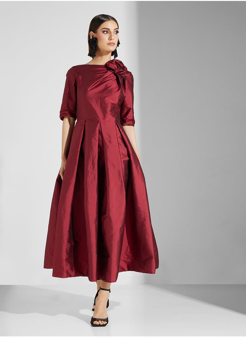 Namshi x - A-Line Dress With Box Pleat & Corsage - Image 1