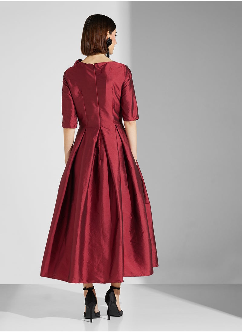 Namshi x - A-Line Dress With Box Pleat & Corsage - Image 1