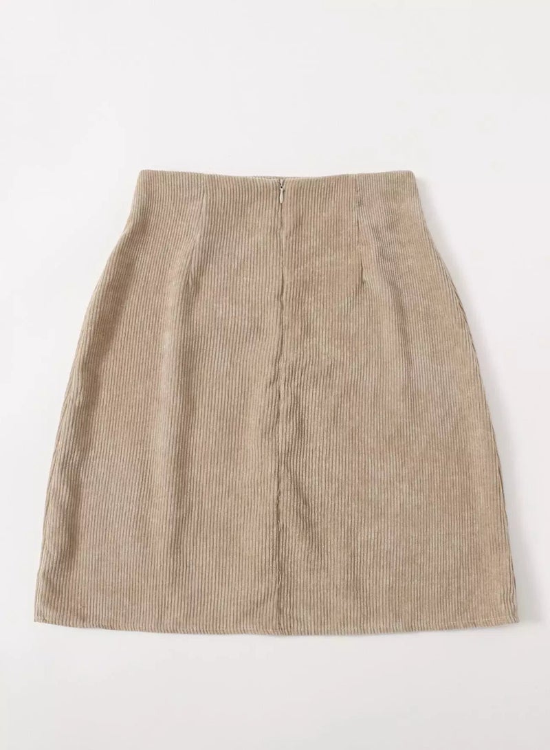 Split Hem Zipper Back Corduroy Skirt  - Image 2