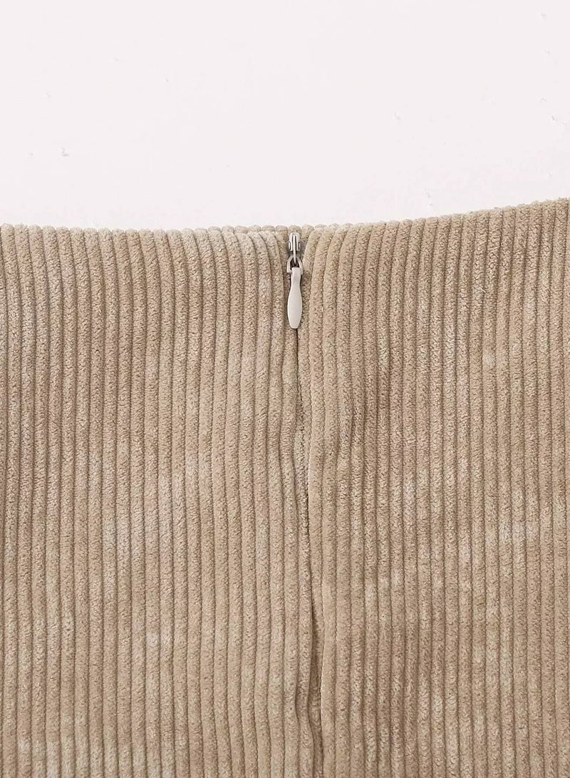 Split Hem Zipper Back Corduroy Skirt  - Image 3