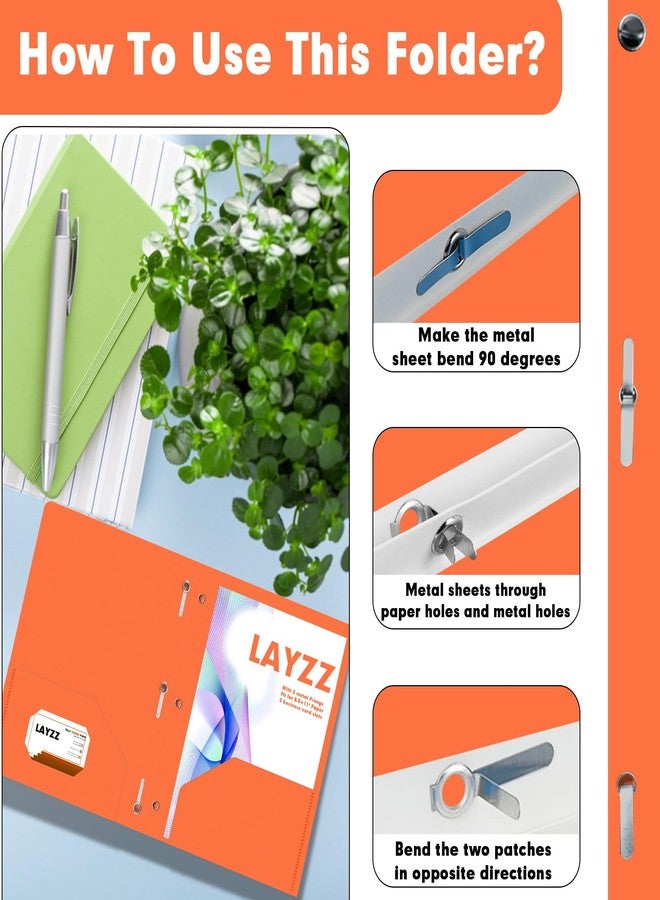 LAYZZ Plastic 2 Pocket Folders with Prongs, 30 Pack, Heavyweight, Letter Size Poly Folders with 3 Metal Prongs Fastener Clips (Orange) - Image 4