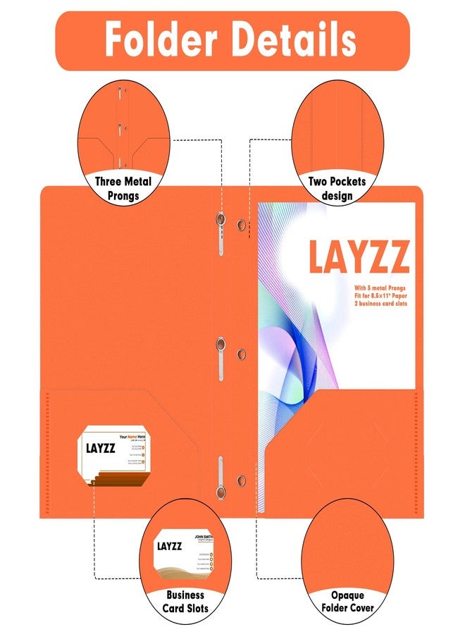 LAYZZ Plastic 2 Pocket Folders with Prongs, 30 Pack, Heavyweight, Letter Size Poly Folders with 3 Metal Prongs Fastener Clips (Orange) - Image 3