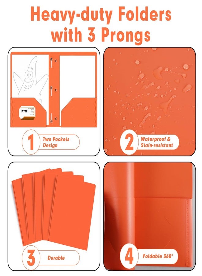 LAYZZ Plastic 2 Pocket Folders with Prongs, 30 Pack, Heavyweight, Letter Size Poly Folders with 3 Metal Prongs Fastener Clips (Orange) - Image 5