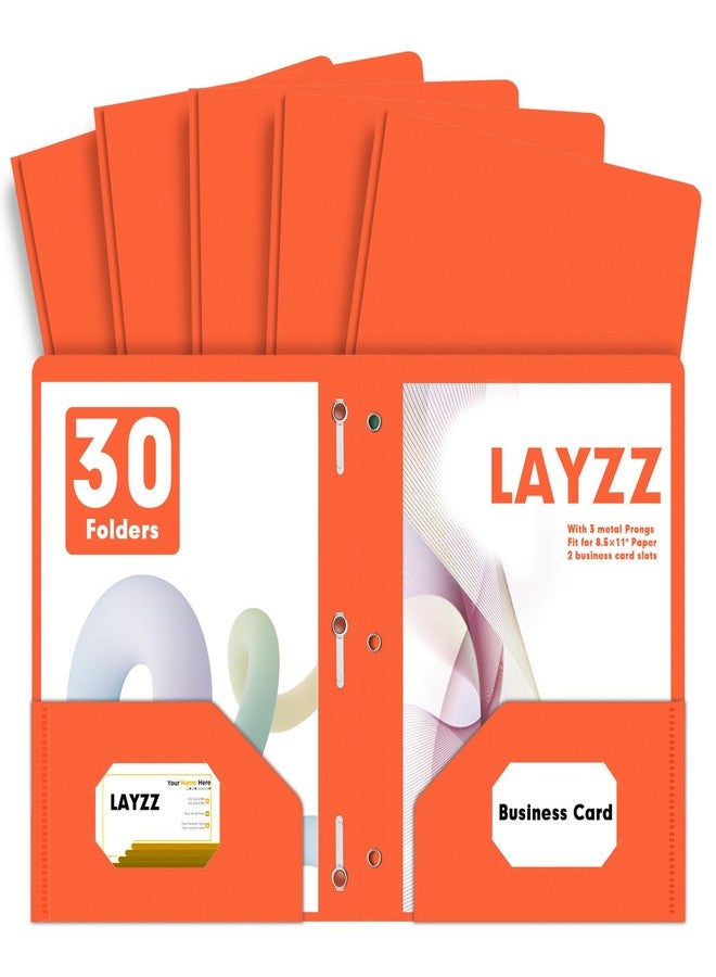 LAYZZ Plastic 2 Pocket Folders with Prongs, 30 Pack, Heavyweight, Letter Size Poly Folders with 3 Metal Prongs Fastener Clips (Orange) - Image 1