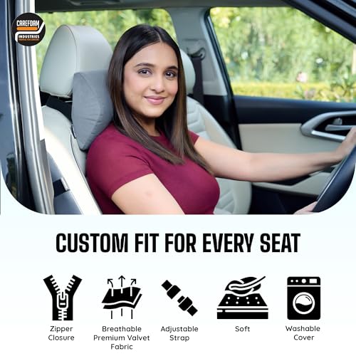 CareFoam Ultimate Memory Foam Car Neck Rest Pillow, Comfortable Rides, Superior Neck Support Cushion, Relieves Neck Pain, Grey Velvet Cover | 14 x11 x5 Inch | Small Pack of 2 - Image 4