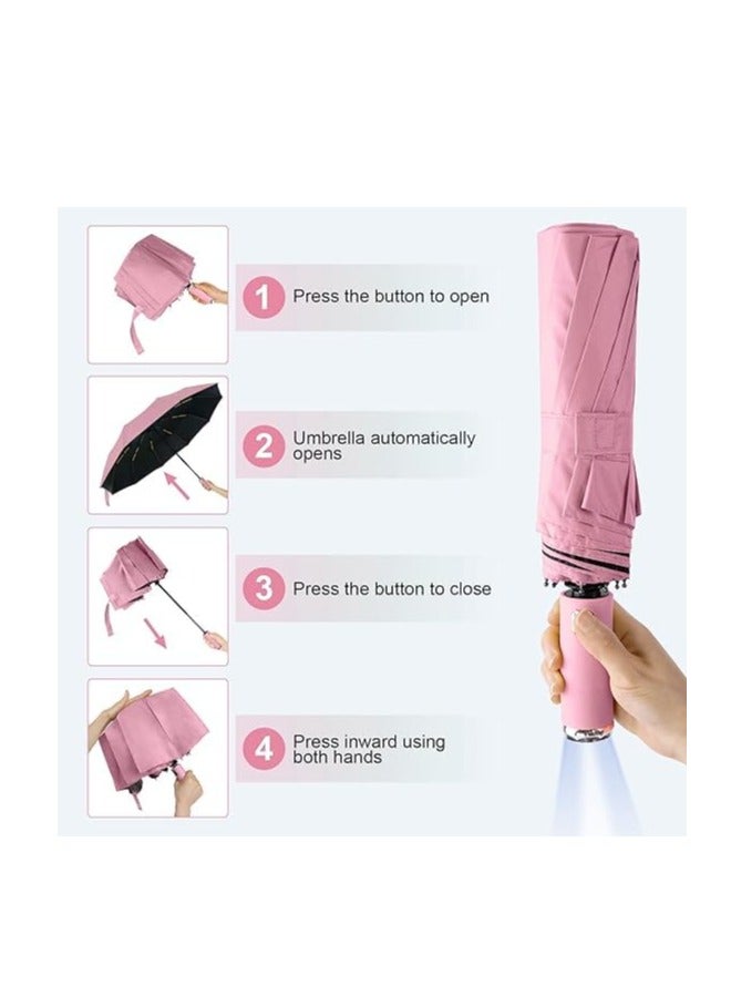 Inverted Folding Umbrella with LED Flashlight | 10-Rib Windproof Travel Umbrella, Auto Open & Close, Teflon Coated, Anti-UV, Compact & Portable with Reflective Strips for Rain & Sun | Strong Aluminum & Fiberglass Frame - Image 4