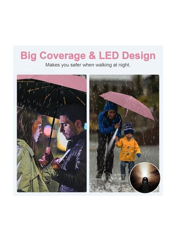 Inverted Folding Umbrella with LED Flashlight | 10-Rib Windproof Travel Umbrella, Auto Open & Close, Teflon Coated, Anti-UV, Compact & Portable with Reflective Strips for Rain & Sun | Strong Aluminum & Fiberglass Frame - Image 5