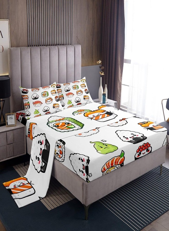 Feelyou Kids Bed Sheets Twin Size Cute Sushi Print Bed Sheet Set For Girls Boys Children Bedroom Kawaii Decor Cartoon Japanese Style Bedding Set Teens Sheets Set with Fitted Sheet, Flat Sheet,1 Pillow Case - Image 1